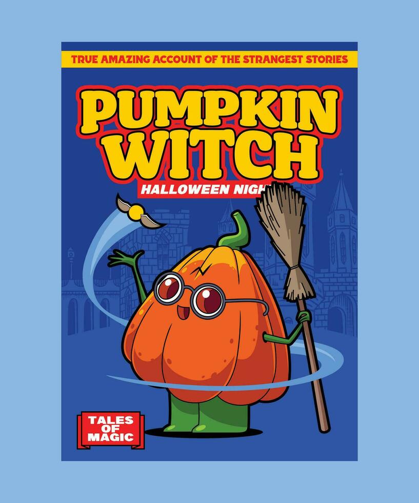 PUMPKIN WITCH. Vintage Horror Cartoon Illustration Style. vector