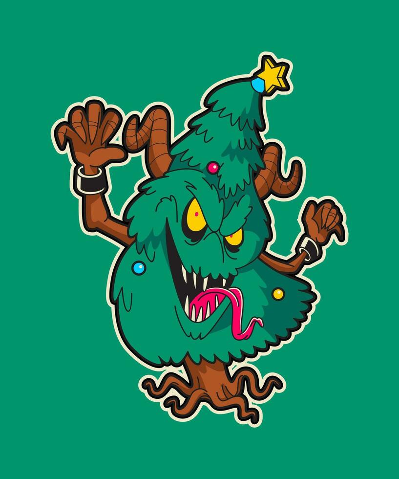 Monster Christmas tree. Christmas Cartoon Character Illustration. vector