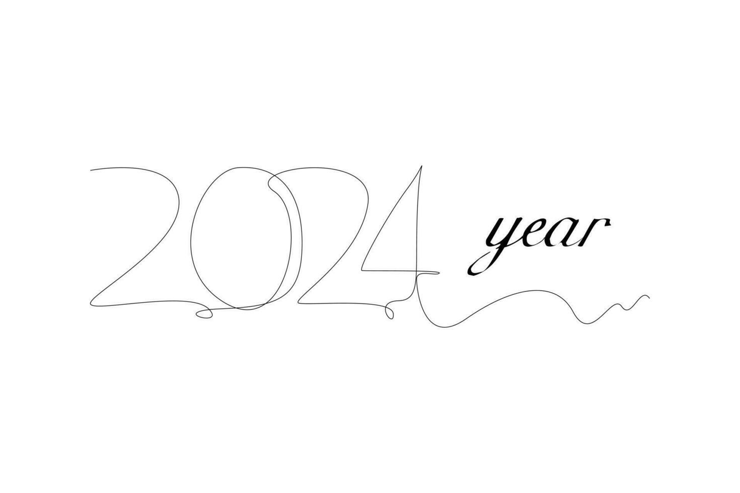 continuo uno línea dibujo 2024 contento nuevo año logo texto diseño. garabatear vector ilustración.