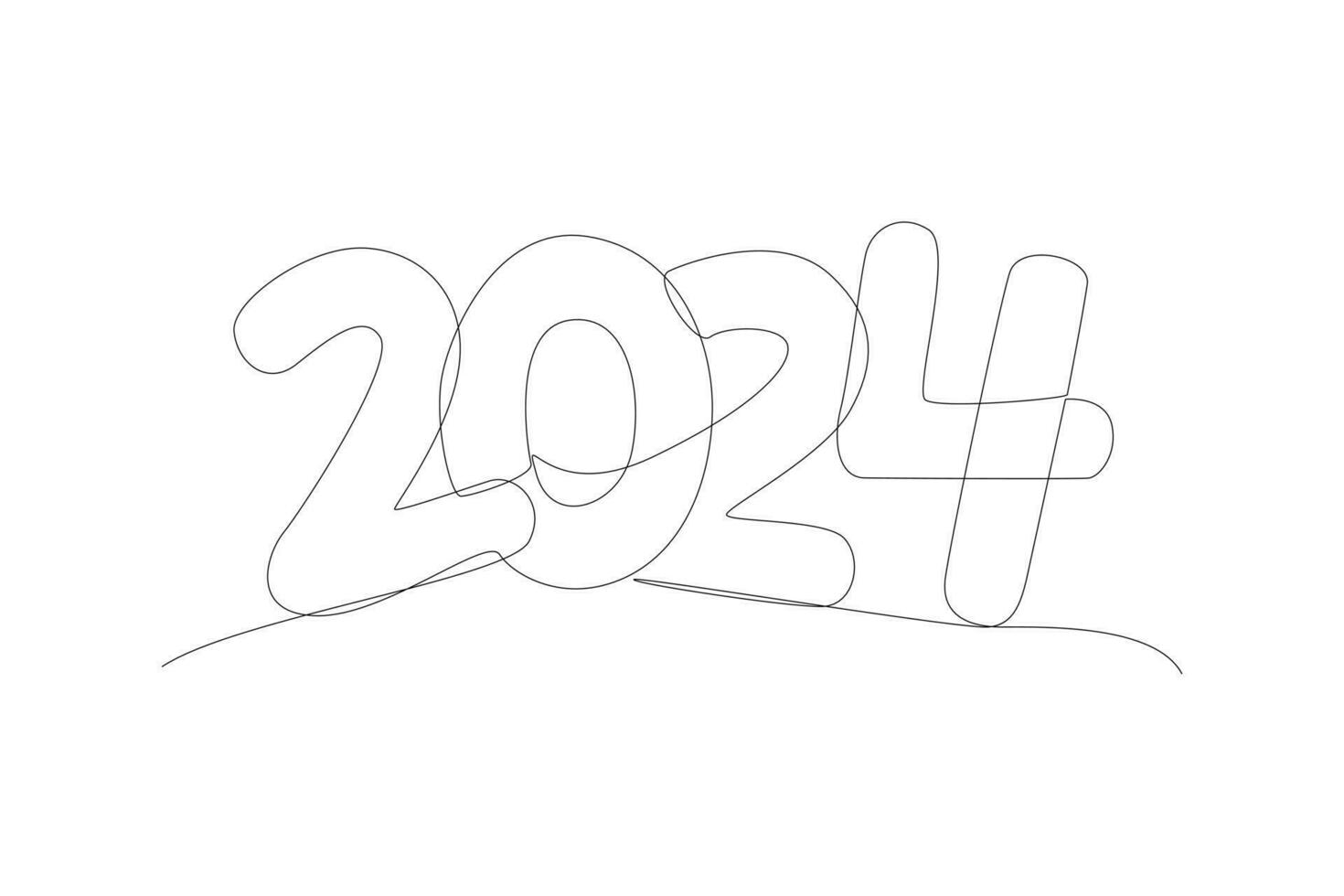 Continuous one line drawing 2024 Happy New Year logo text design. Doodle vector illustration.