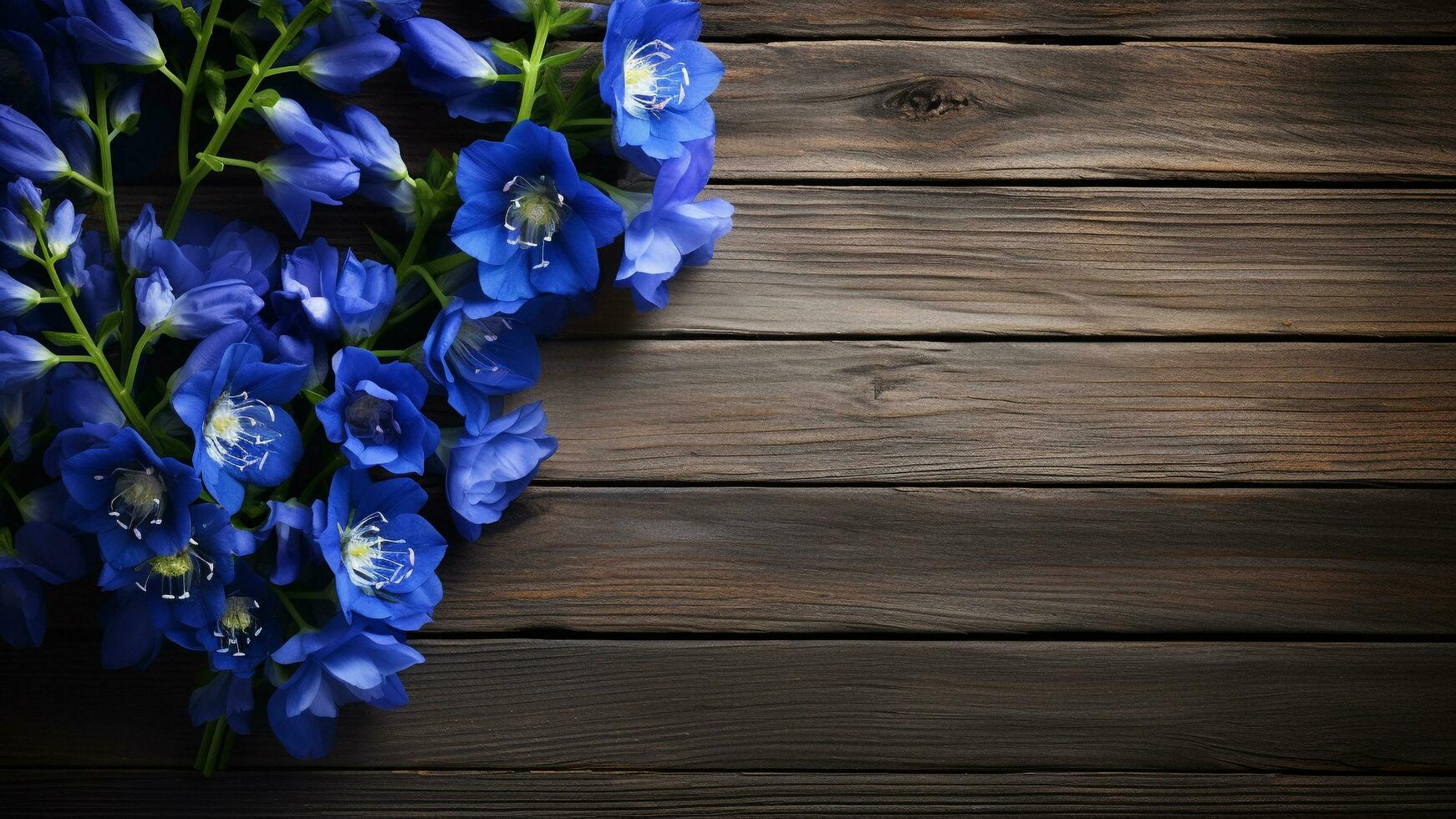 Delphinium Flower on Wood Background with Copy Space, AI Generative photo