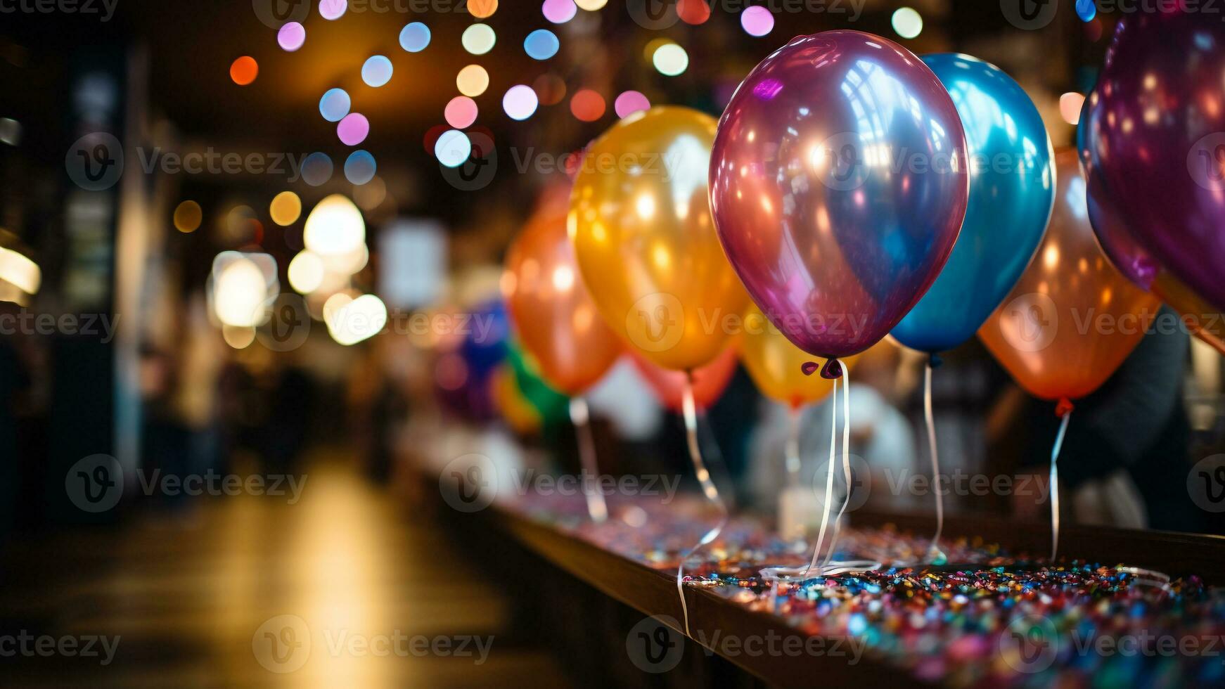 New Year's Party Decor Festive Balloons, Streamers, and Signage, AI Generative photo