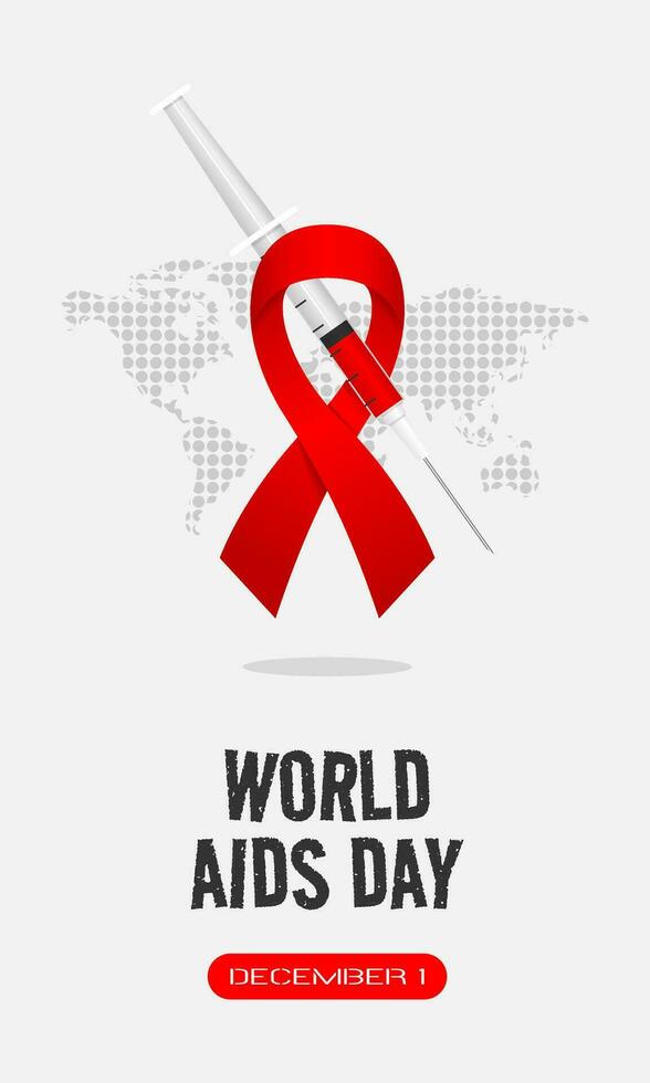 World Aids Day poster with ribbon and syringe vector