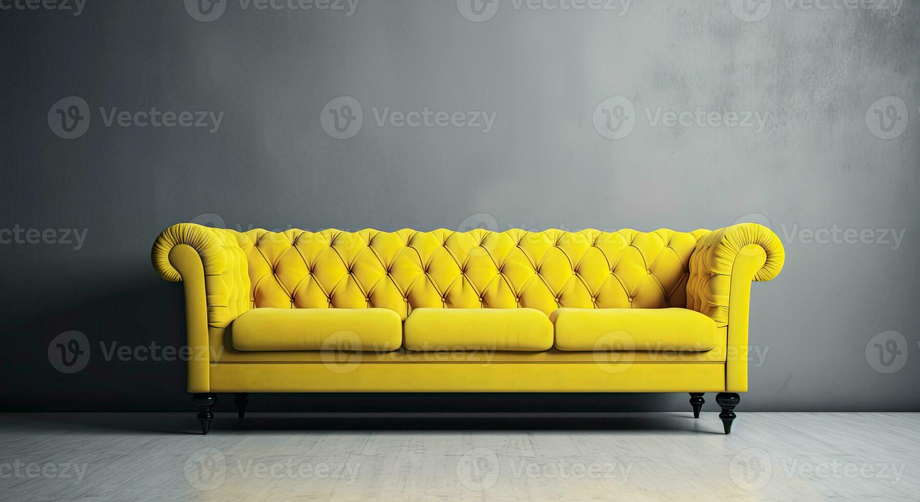 Bright yellow couch.  Generative AI photo