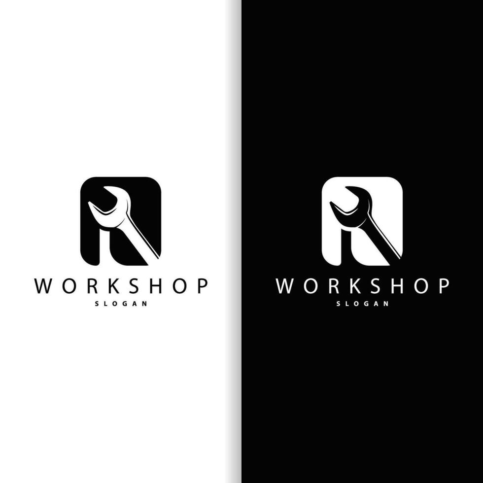 Repair Workshop Logo, Simple Key and Gear Design for a Simple Vehicle Repair Business, Vector Templet Illustration