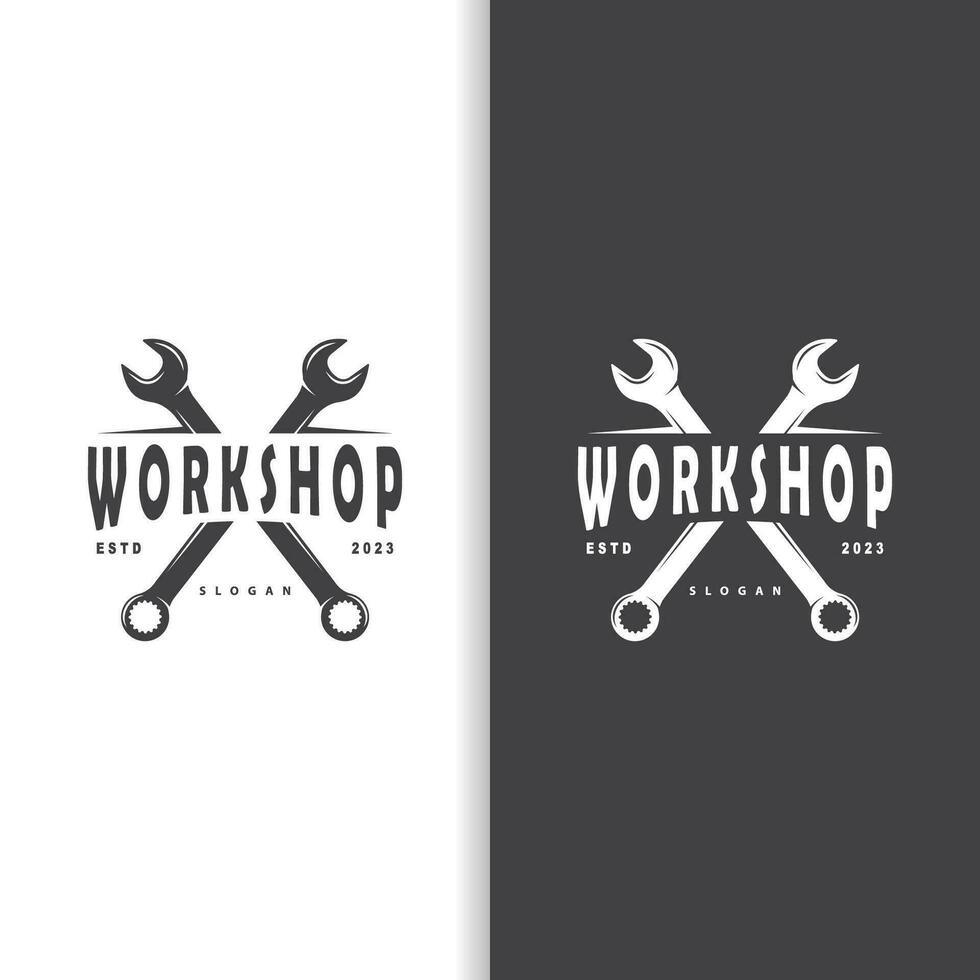 Repair Workshop Logo, Simple Key and Gear Design for a Simple Vehicle Repair Business, Vector Templet Illustration