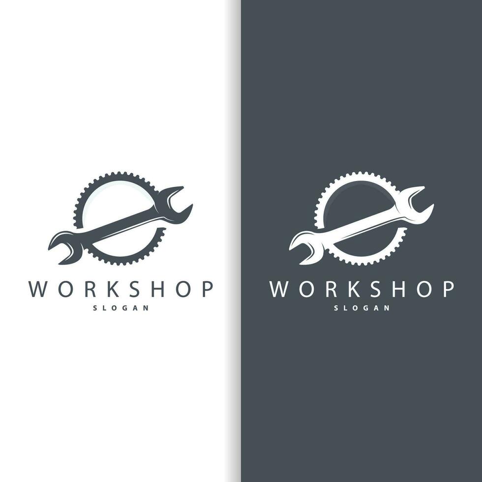Repair Workshop Logo, Simple Key and Gear Design for a Simple Vehicle Repair Business, Vector Templet Illustration