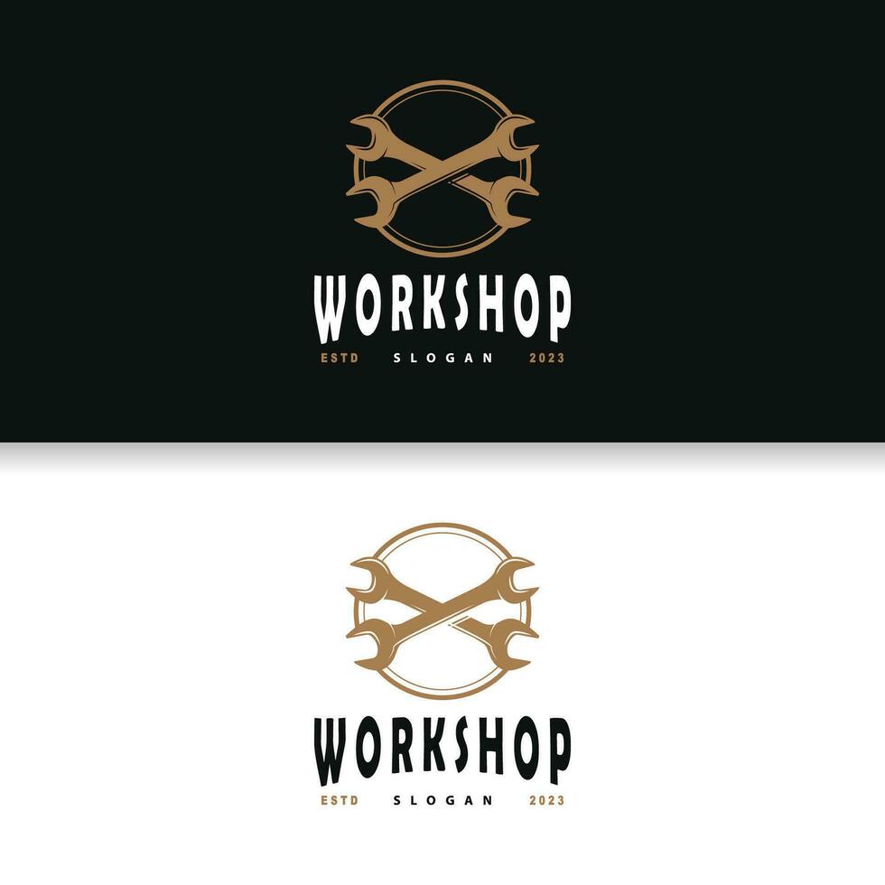 Repair Workshop Logo, Simple Key and Gear Design for a Simple Vehicle Repair Business, Vector Templet Illustration