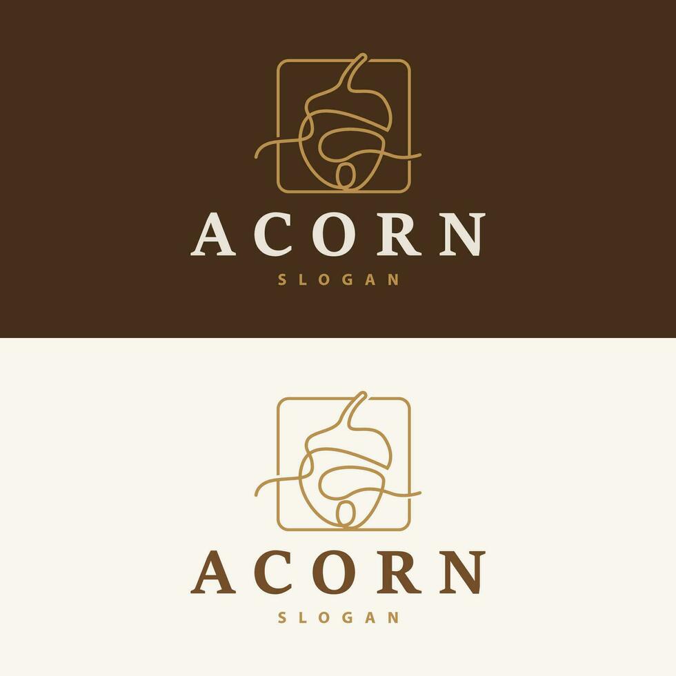 Acorn Logo, Nut Design With Oak Leaves Simple, Templet Illustration Vector
