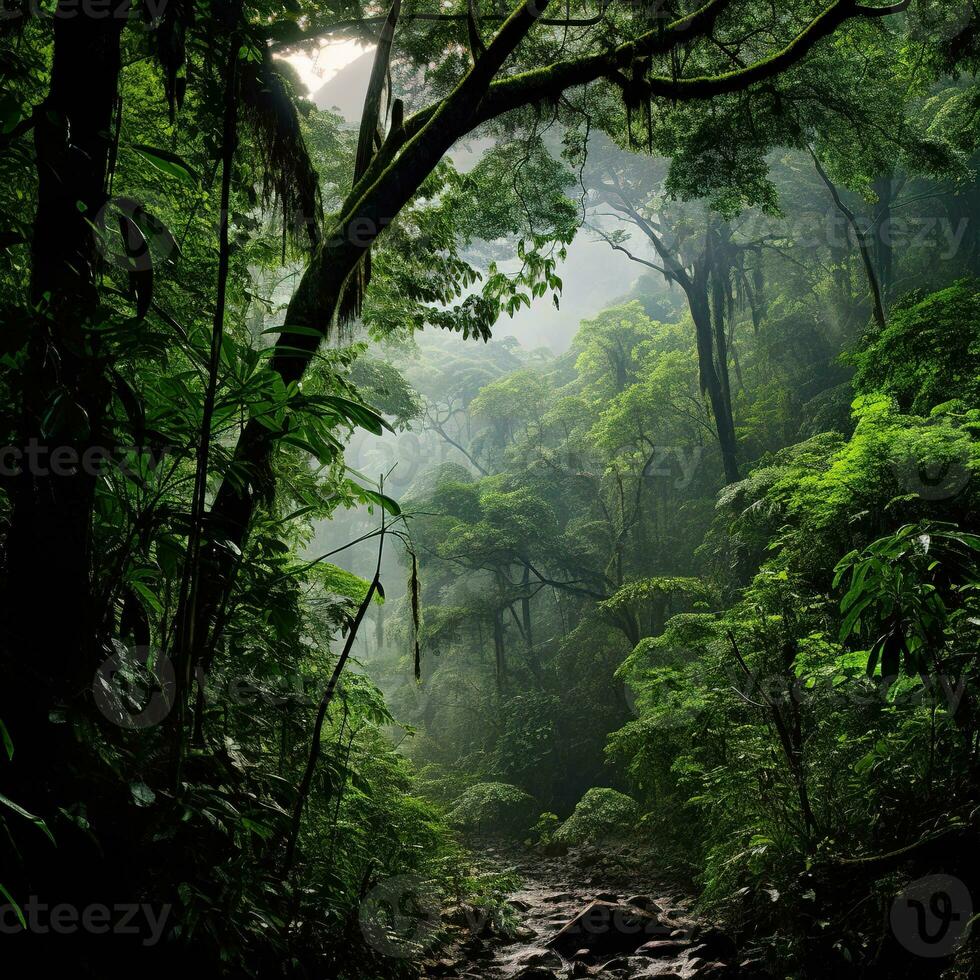 Beautiful lush rainforests in Central America. Generative AI photo