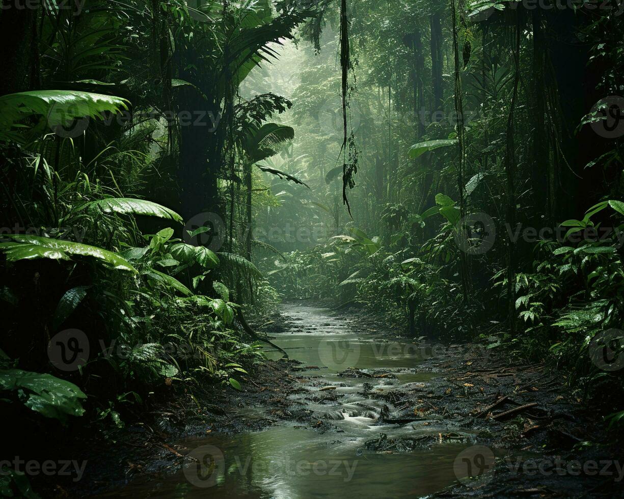 Beautiful lush rainforests in Central America. Generative AI photo