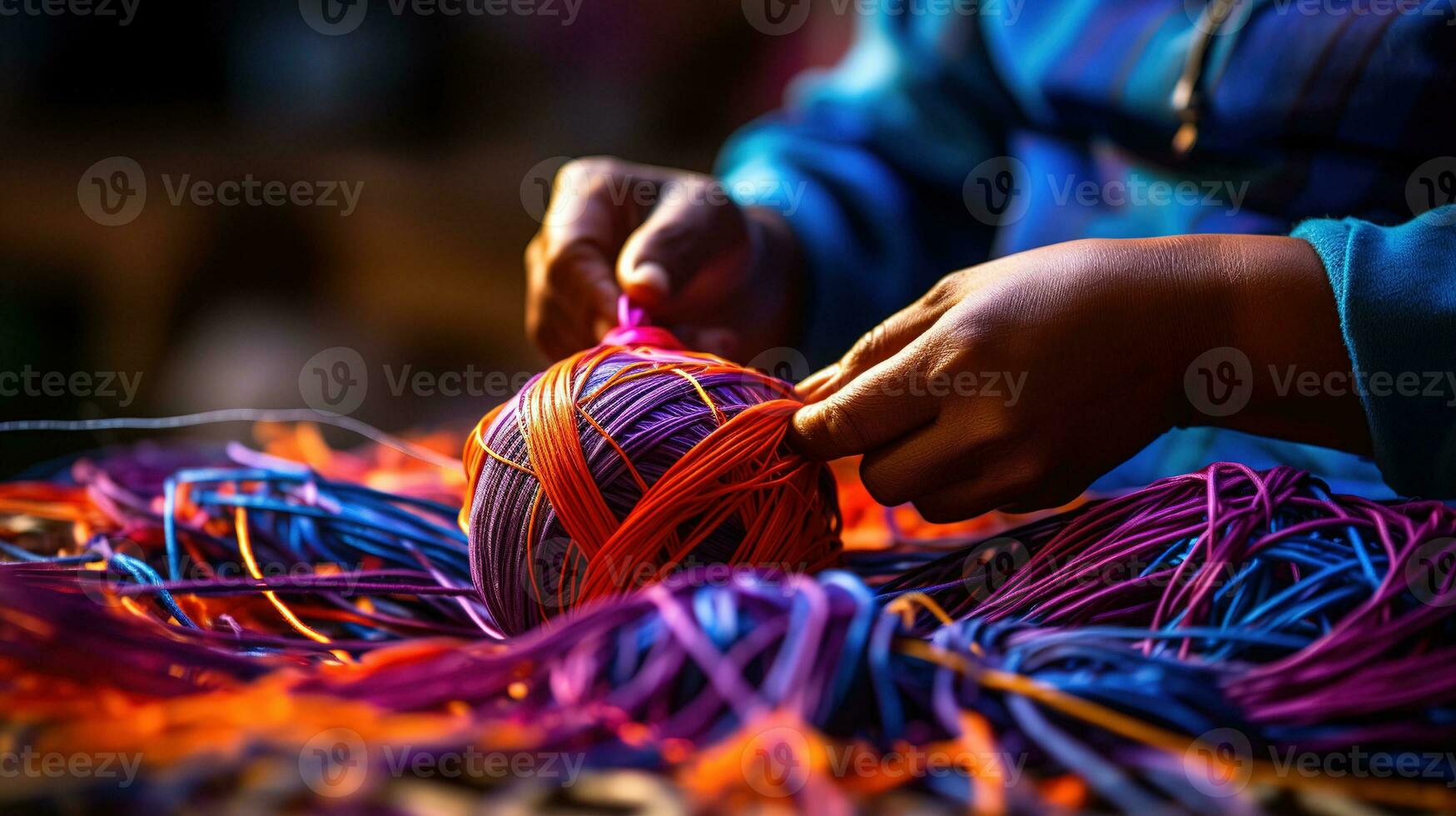 manos de mayor mujer Costura un cesta, un moderno tradicional patrimonio arte pasado abajo mediante generaciones el cesta es hecho de paja, mimbre, y algodón. generativo ai foto
