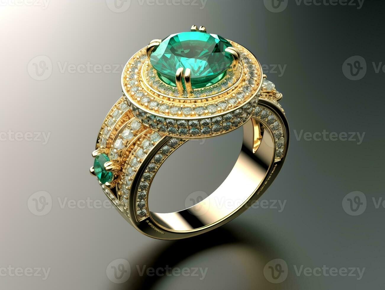 Photography of unique green emerald engagement ring design - AI Generative photo