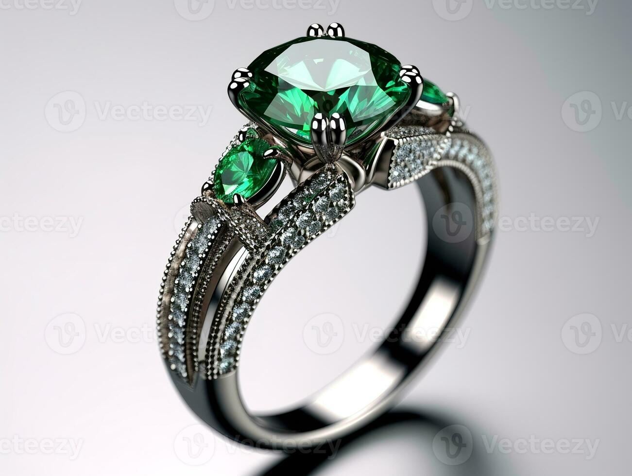 Photography of unique green emerald engagement ring design - AI Generative photo
