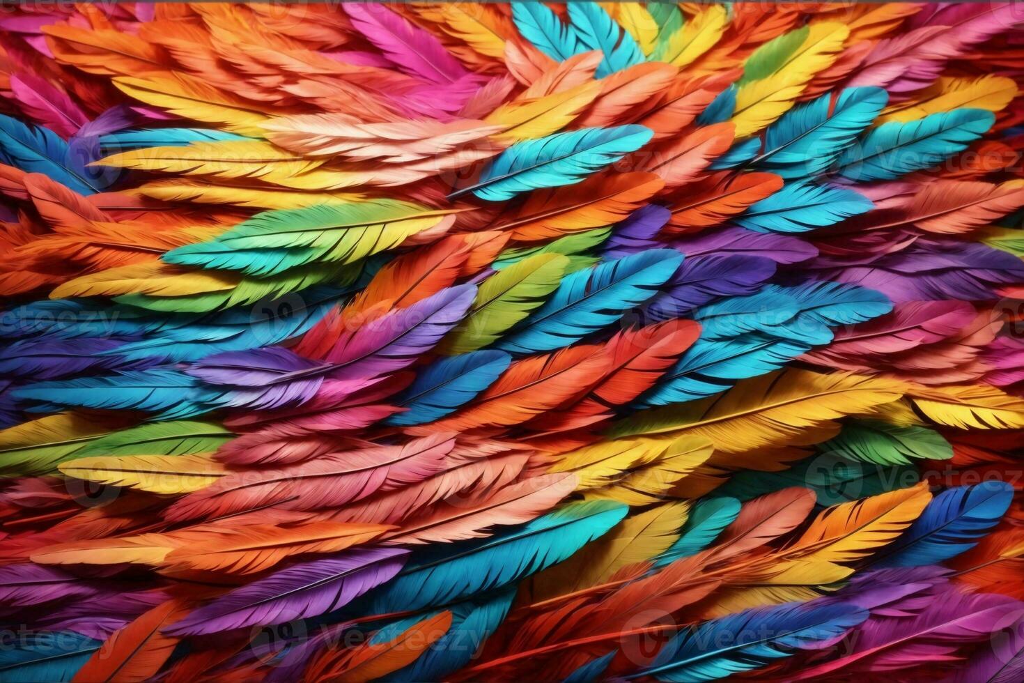 Rainbow Feather Background, Rainbow Colorful Feather Wallpaper, Multicolor Feathers Background, Colorful Feather Texture, AI Generative photo