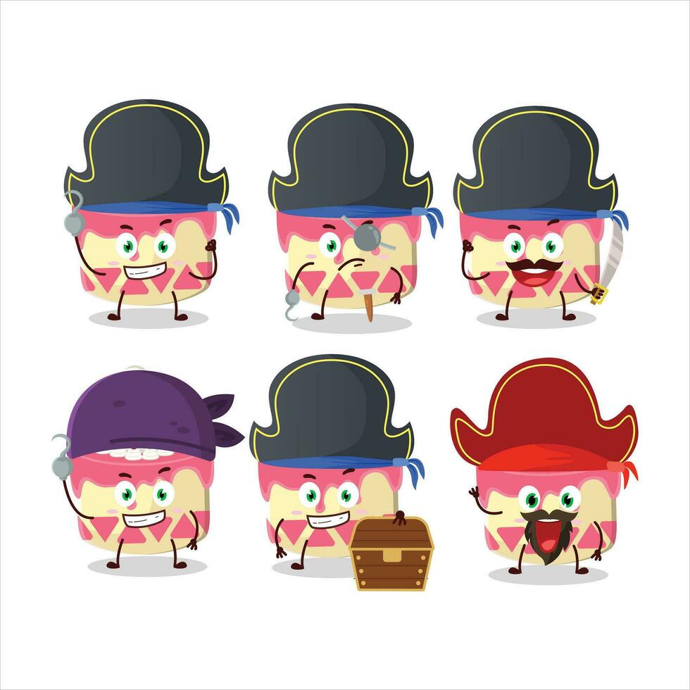 Cartoon character of sweety cake cherry with various pirates emoticons vector