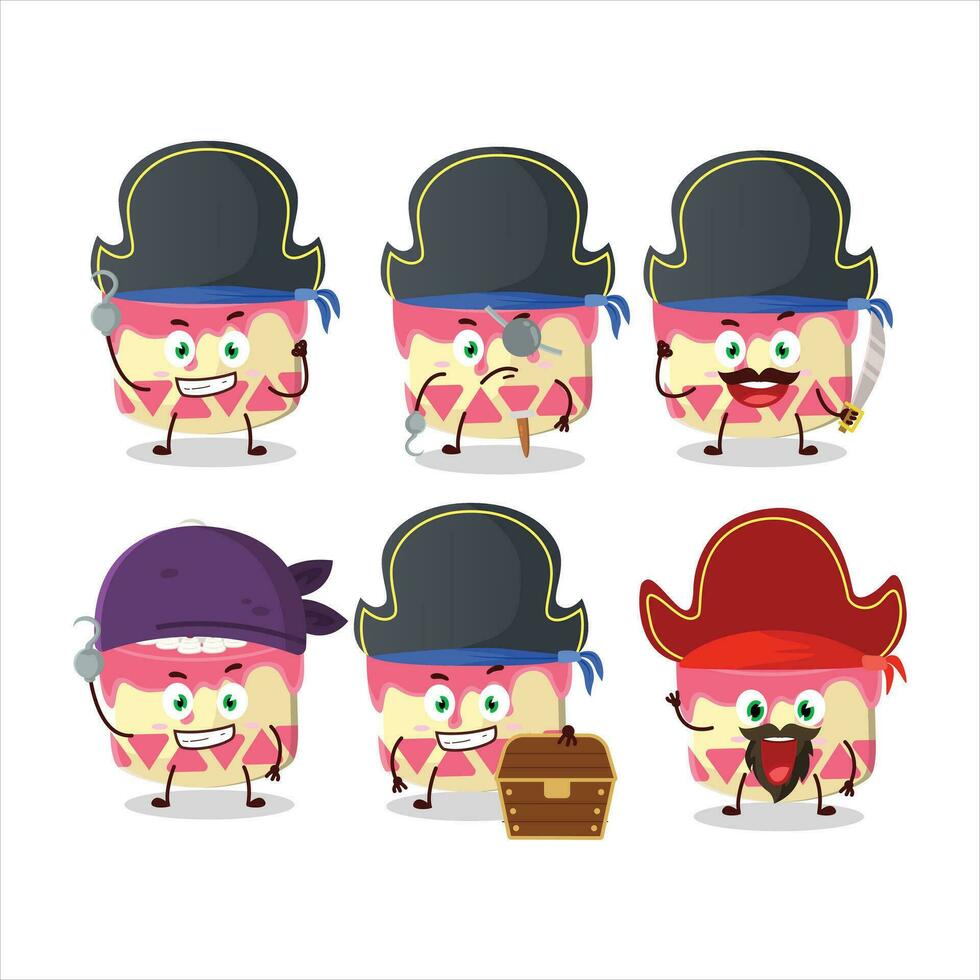 dibujos animados personaje de cariño pastel Cereza con varios piratas emoticones vector