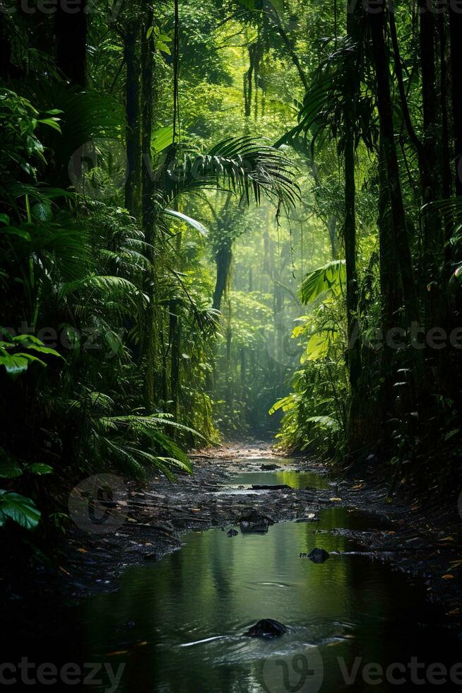 Beautiful lush rainforests in Central America. Generative AI photo