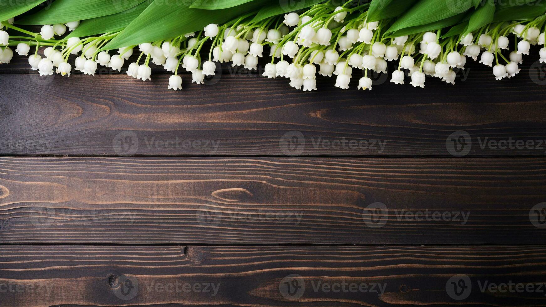 Lily of the Valley Flower on Wooden Background with Copy Space, AI Generative photo