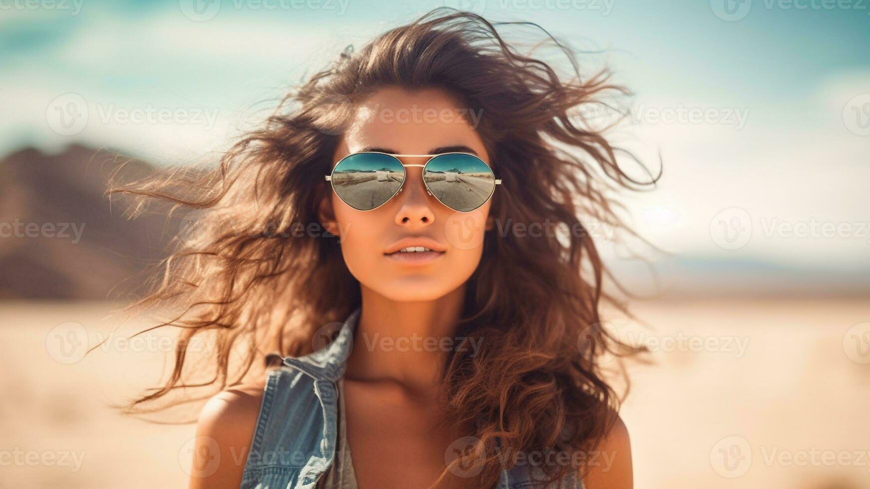 Summer Fashion Portrait Woman Wearing Sunglasses, AI Generative photo