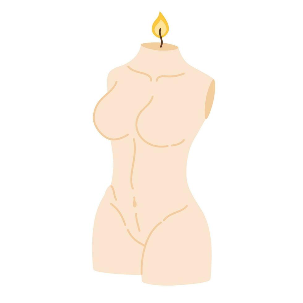 Beautiful female body shaped candle. Decorative wax candles for relax and spa. Hand draw Vector illustration isolated on white background
