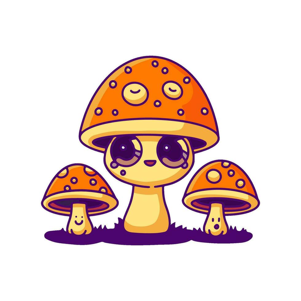 psicodélico hongos comestible alucinógeno esporas familia. vector garabatear línea dibujos animados kawaii personaje ilustración. magia 70s trippy seta impresión en póster, camiseta