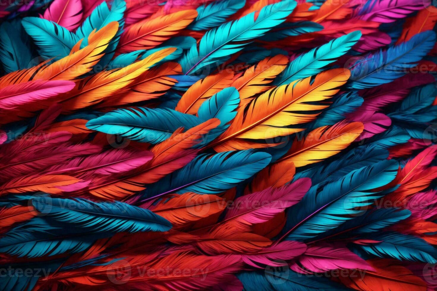 Neon Feather Background, Colorful Feather Wallpaper, Feathers Background, Fluffy Feather Texture, Feather Pattern, Feather Texture, Fur Texture, AI Generative photo