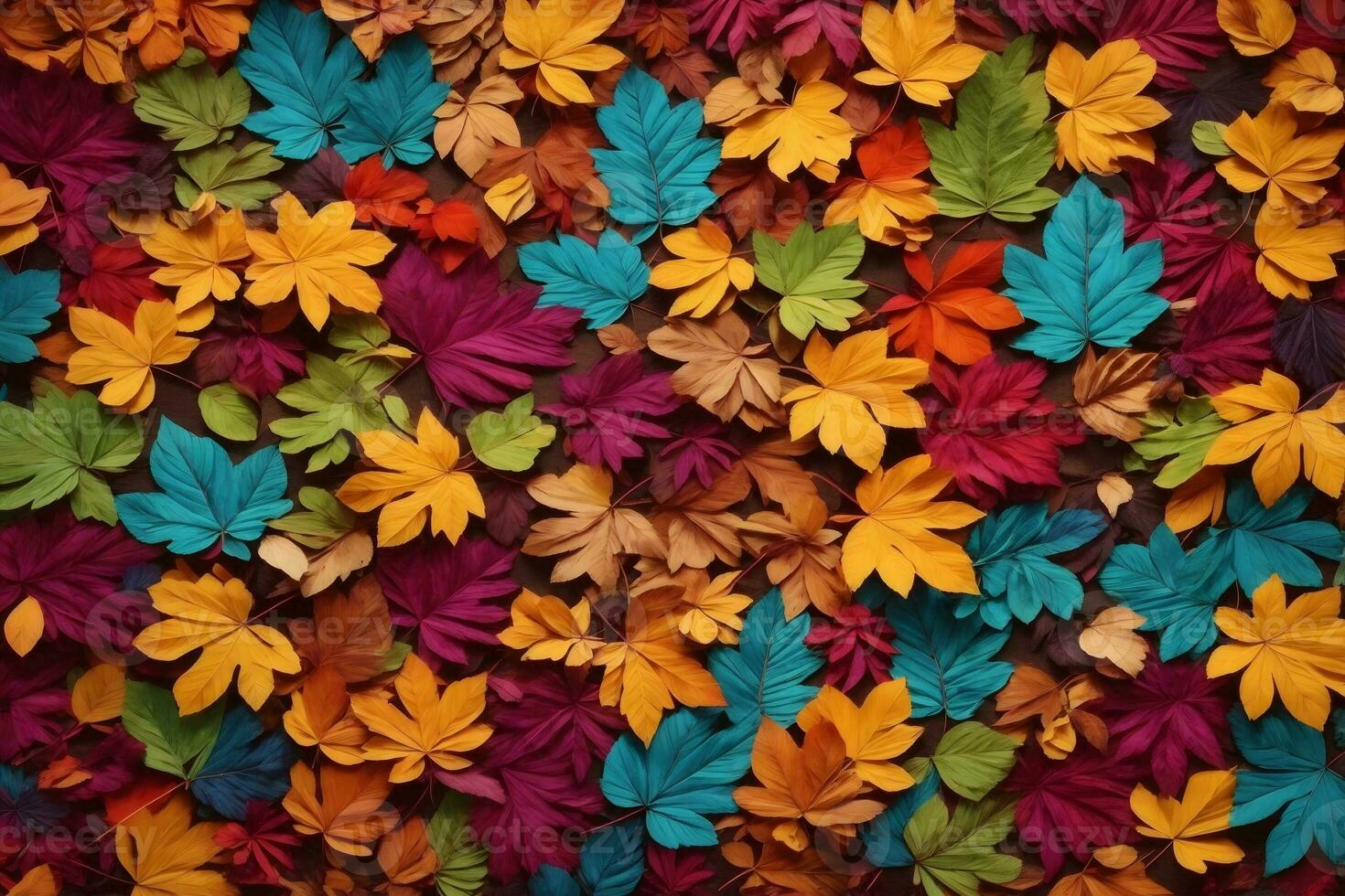 arco iris vistoso hojas fondo, vistoso hojas fondo, multicolor hojas fondo, hojas fondo de pantalla, caído hojas fondo, ai generativo foto