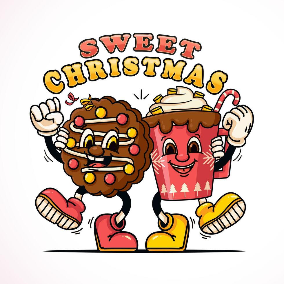 Cookies and a glass of hot chocolate with cream, cute mascot character for Christmas and winter. Suitable for logos, mascots, t-shirts, stickers and posters vector