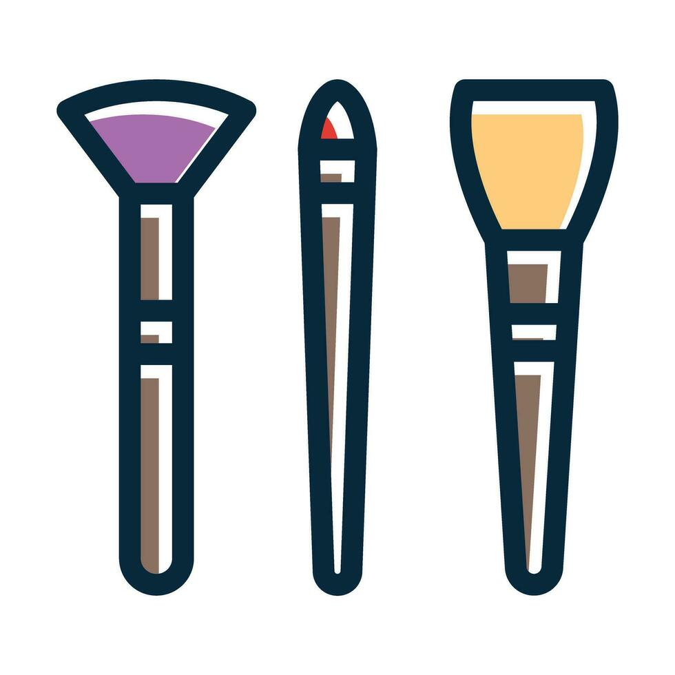 Makeup Brushes Vector Thick Line Filled Dark Colors