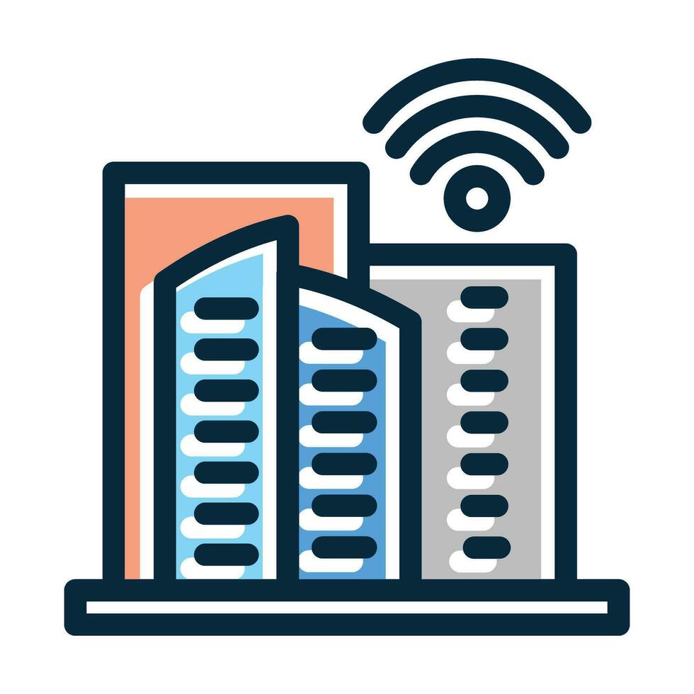 Smart City Vector Thick Line Filled Dark Colors