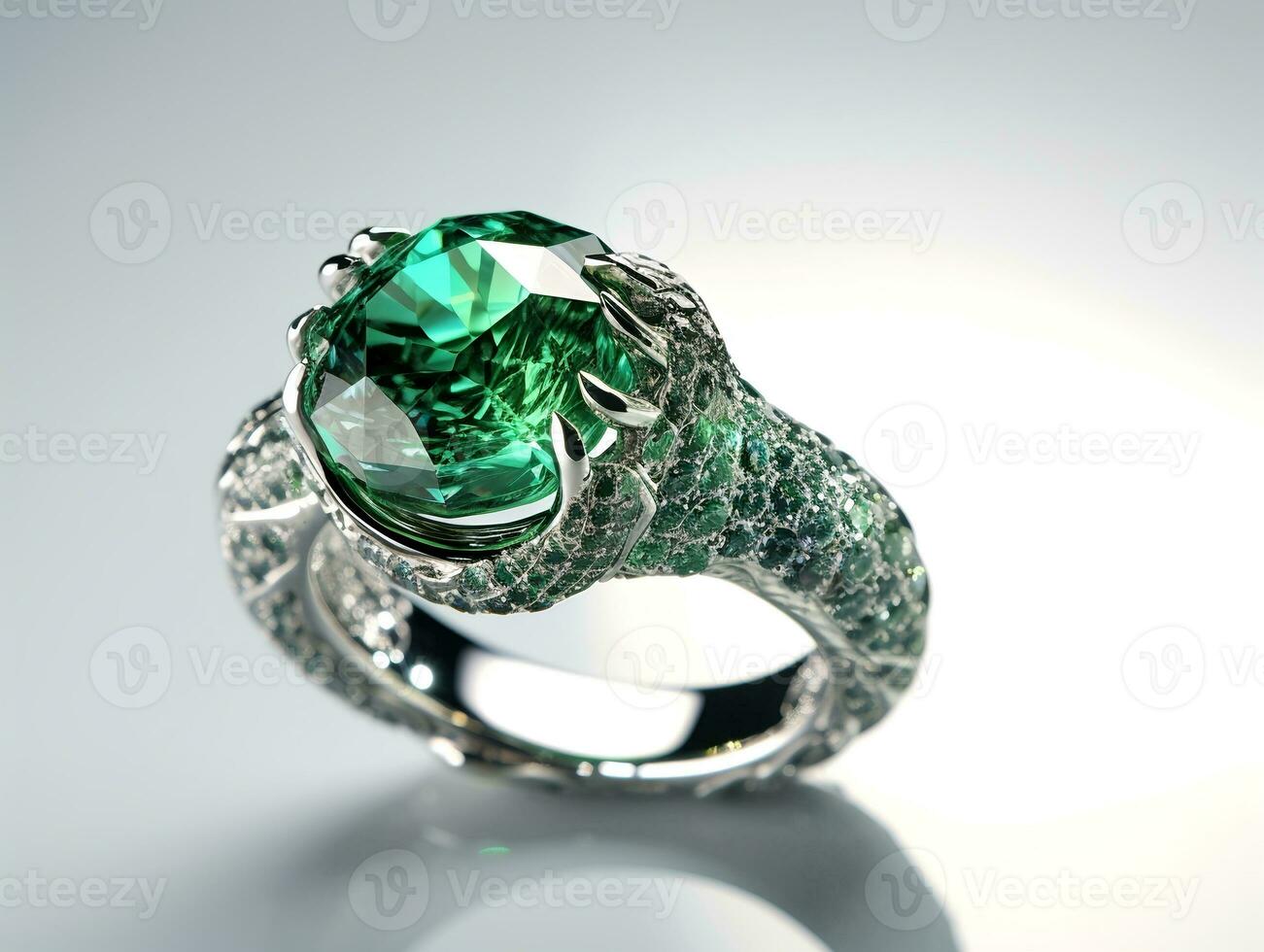 Photography of unique green emerald engagement ring design - AI Generative photo