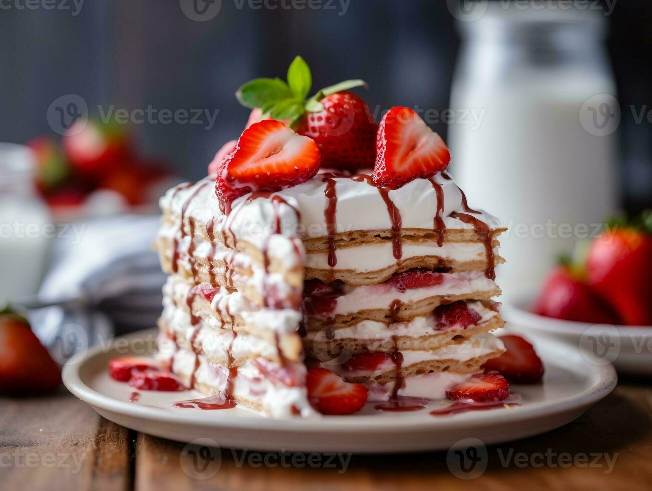 Photography of Strawberry Icebox Cake Recipe - AI Generative photo