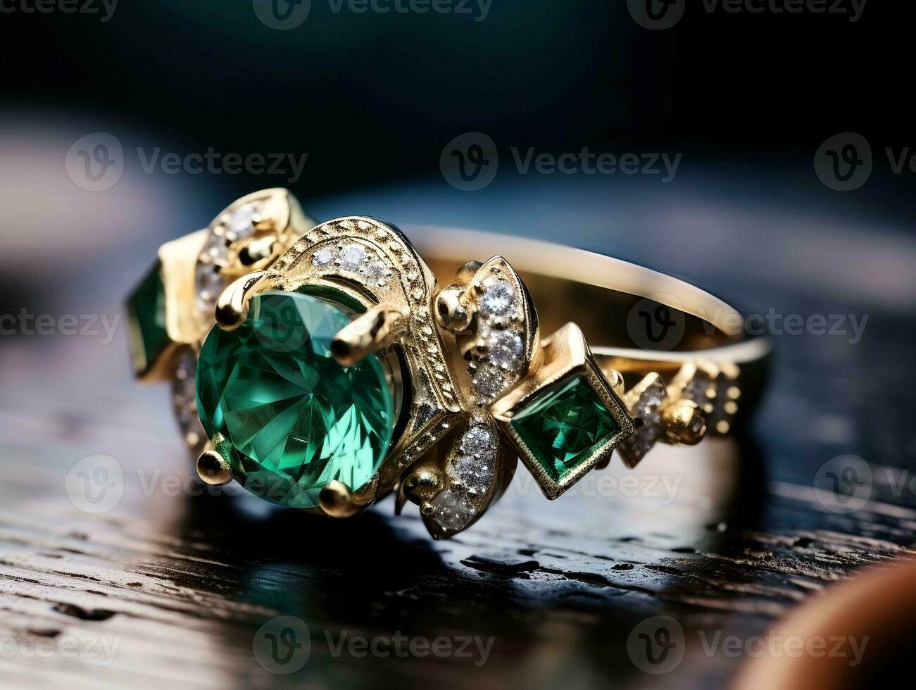 Photography of unique green emerald engagement ring design - AI Generative photo