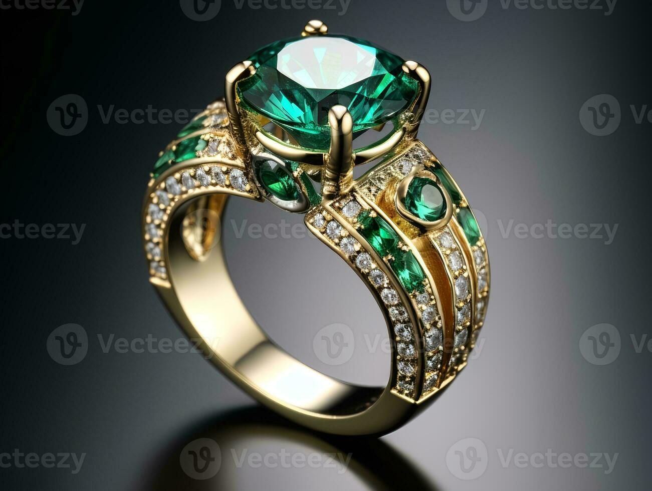 Photography of unique green emerald engagement ring design - AI Generative photo