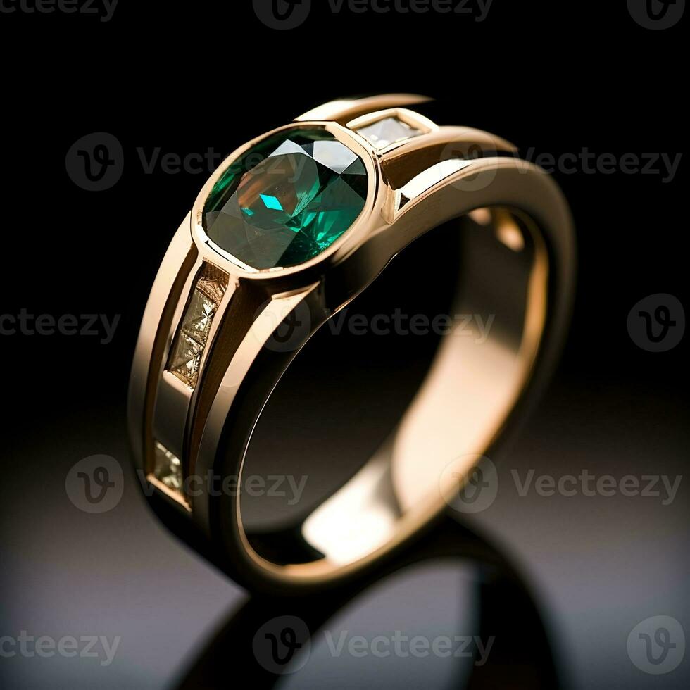 Photography of unique green emerald engagement ring design - AI Generative photo