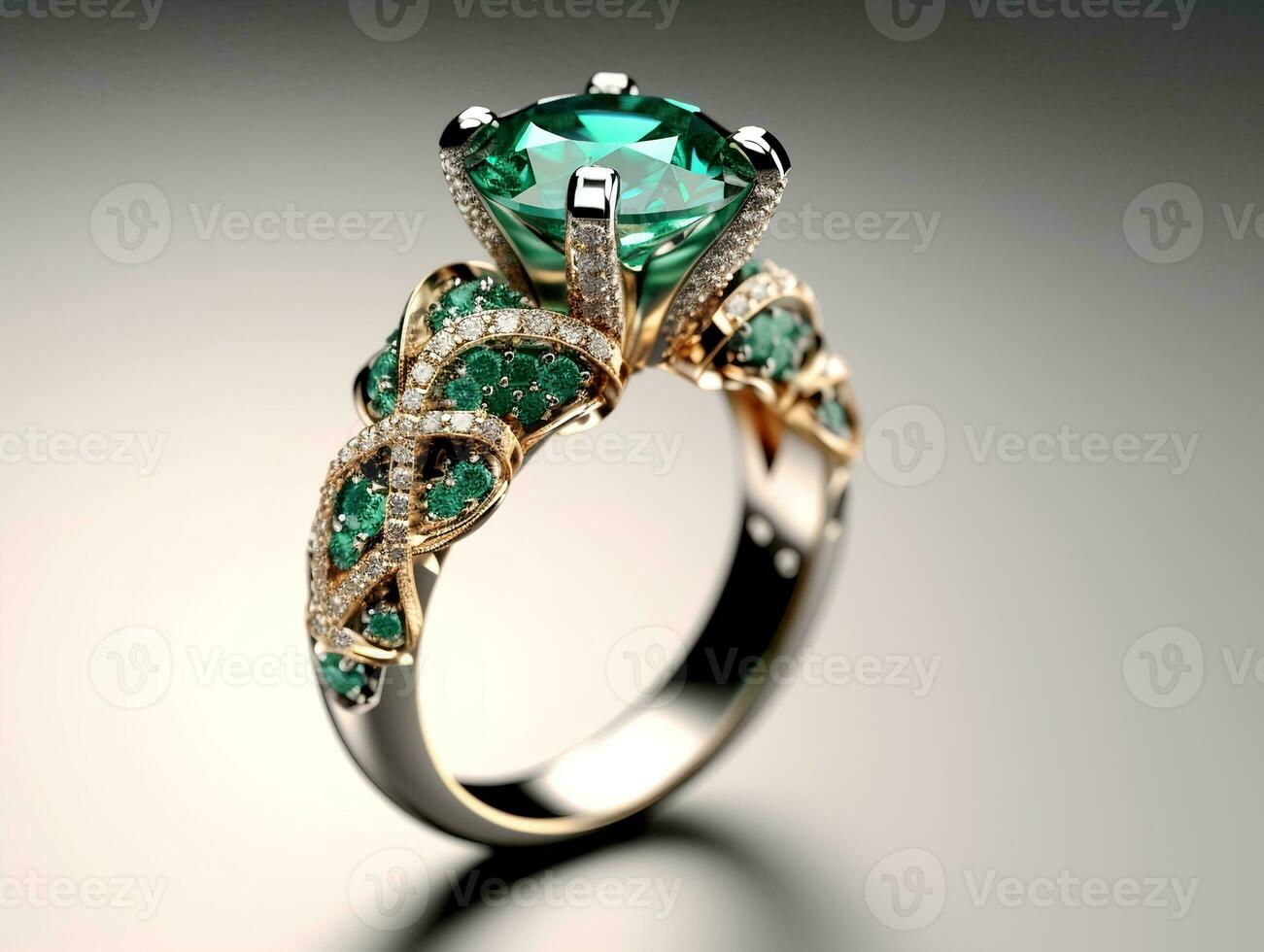 Photography of unique green emerald engagement ring design - AI Generative photo