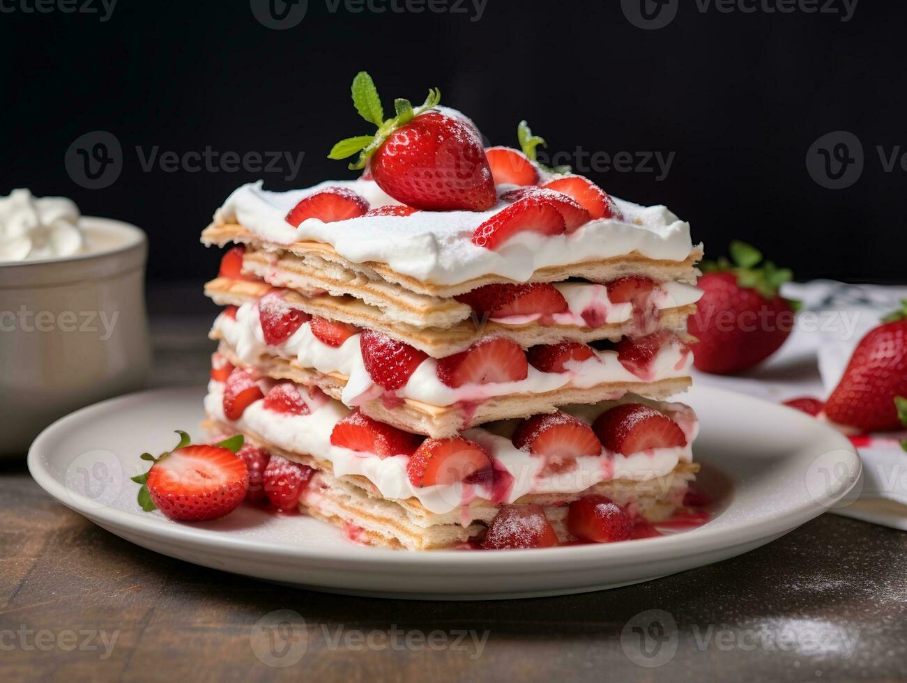 Photography of Strawberry Icebox Cake Recipe - AI Generative photo