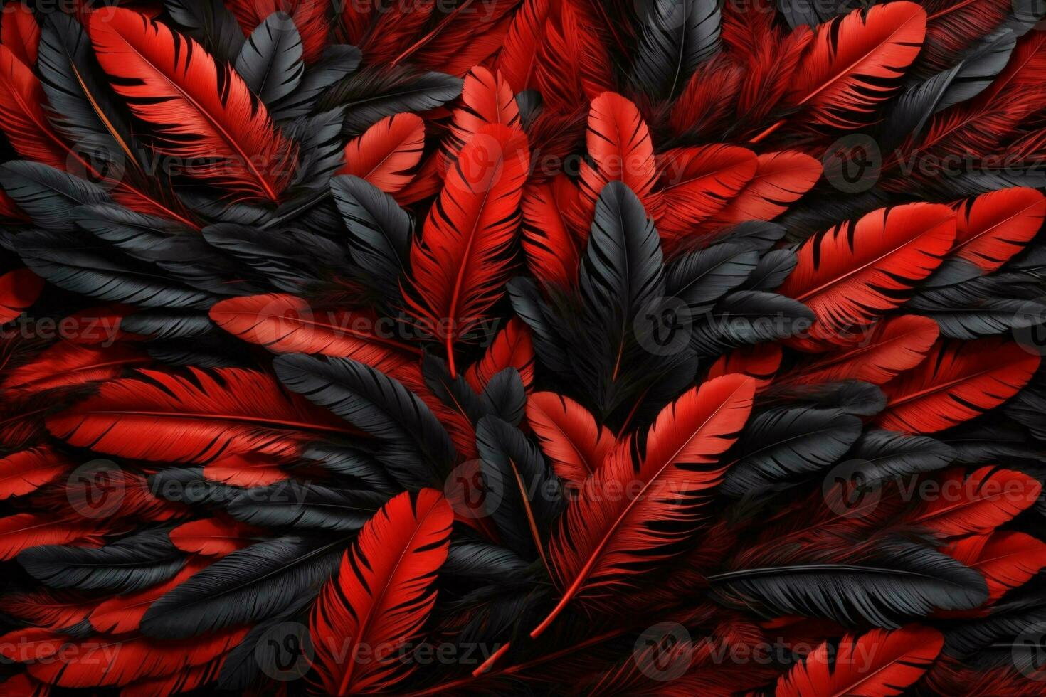 rojo y negro pluma fondo, vistoso pluma fondo de pantalla, plumas fondo, mullido pluma textura, pluma patrón, pluma textura, piel textura, ai generativo foto