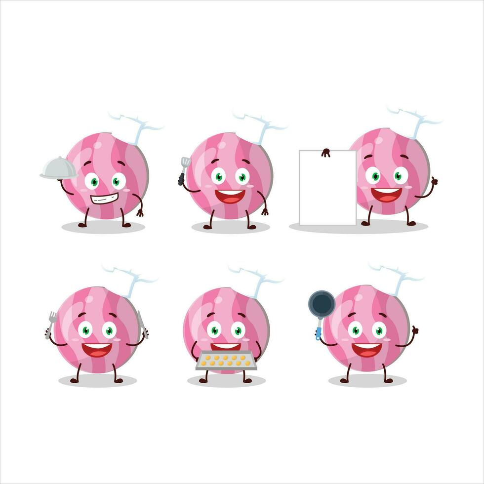 Cartoon character of pink candy with various chef emoticons vector