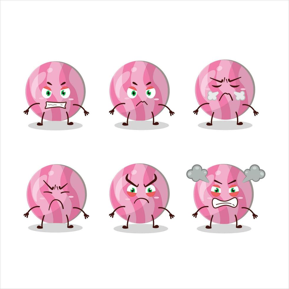 rosado caramelo dibujos animados personaje con varios enojado expresiones vector