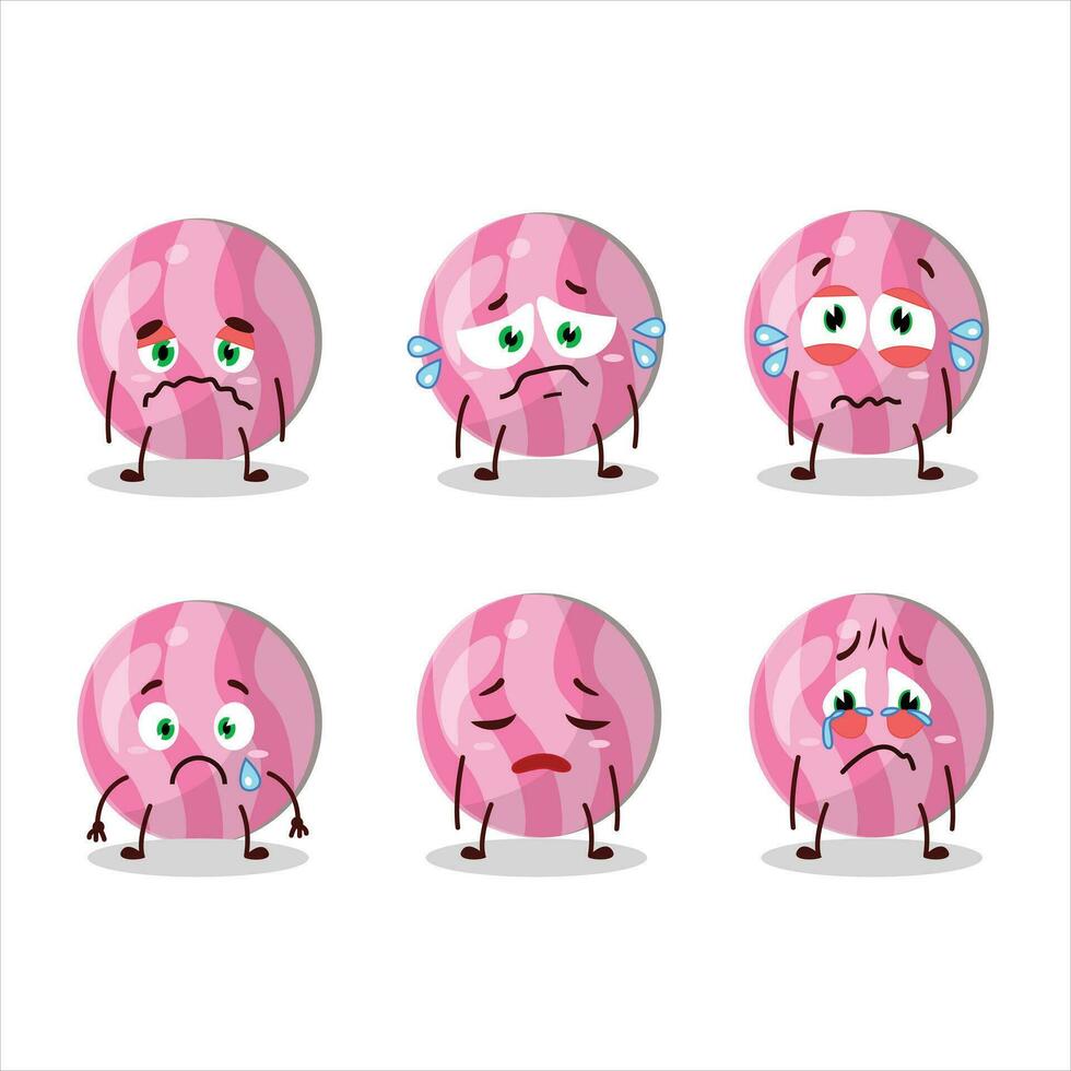 Pink candy cartoon character with sad expression vector