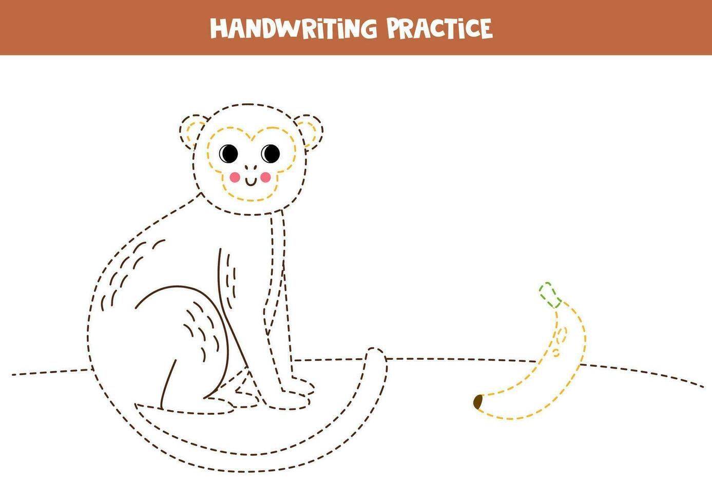 rastreo líneas para niños con linda mono y banana. escritura práctica. vector