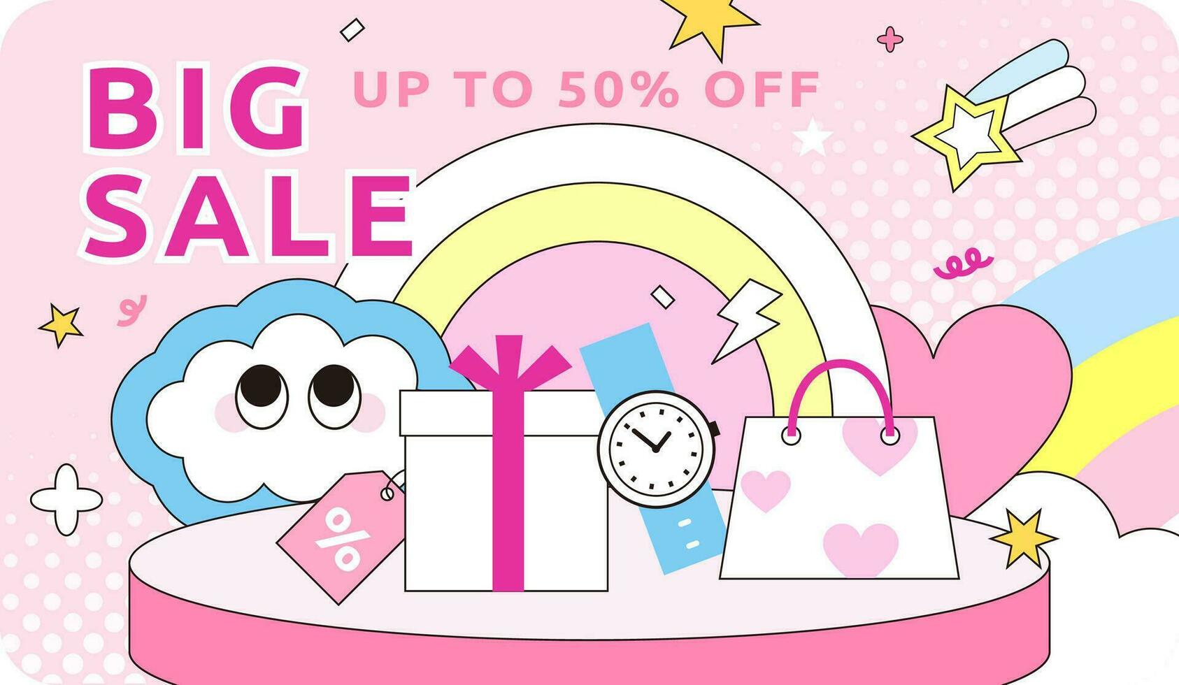 Big sale event ad web template banner. Cute flat illustration. Lively and colorful discounts vector