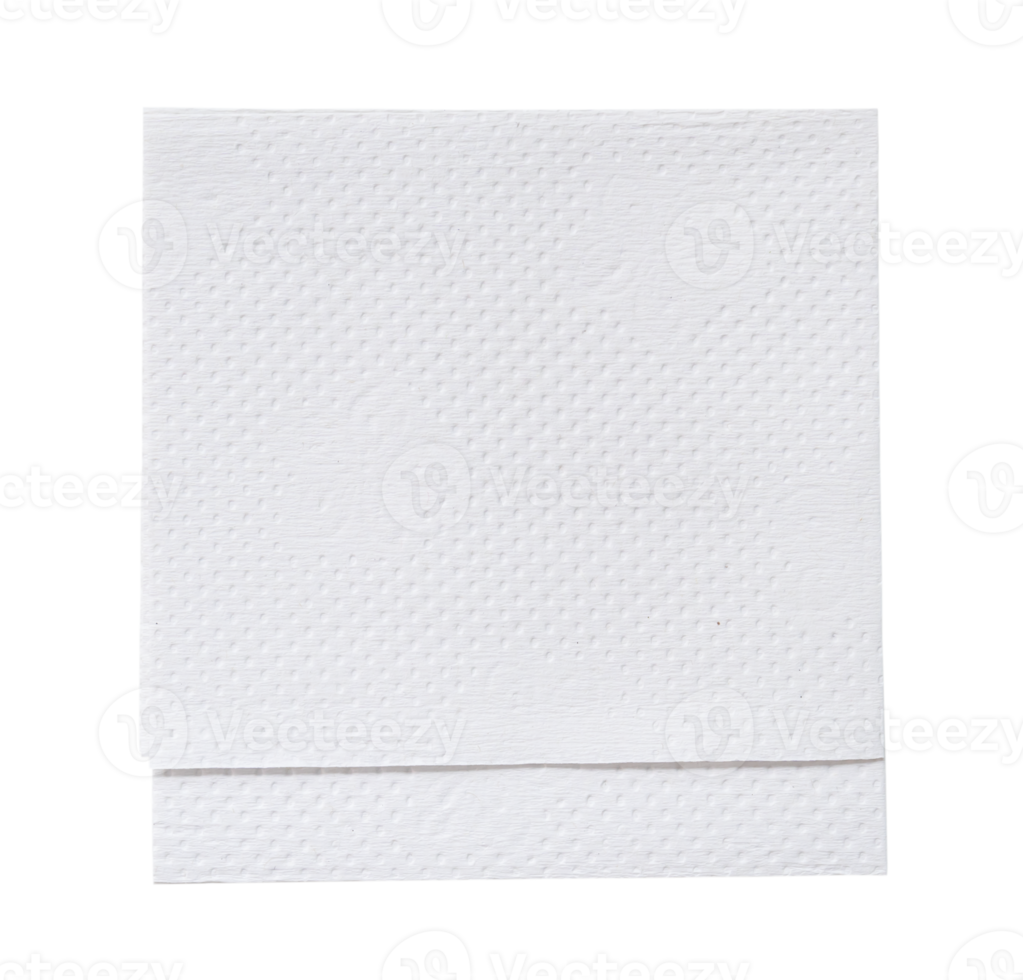 Two folded pieces of white tissue paper or napkin in stack tidily prepared for use in toilet or restroom isolated with clipping path in png format