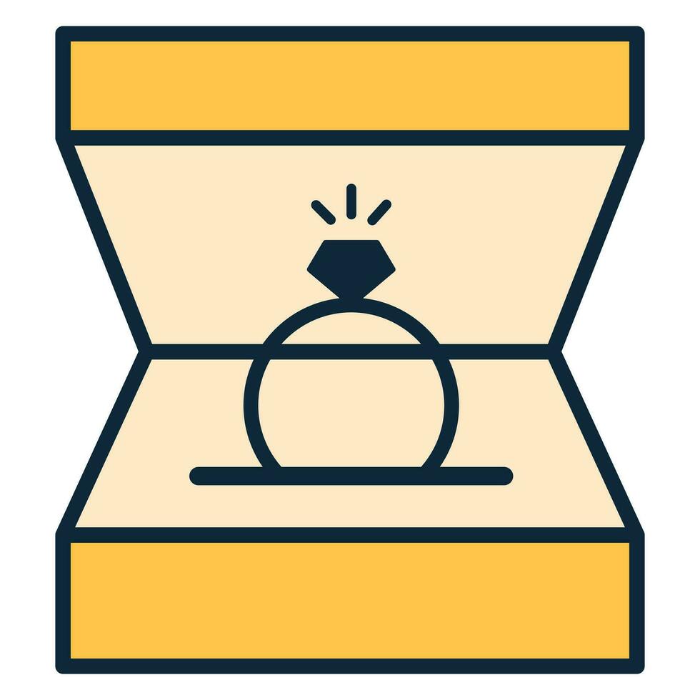 Diamond ring in open gift box. Vector icon