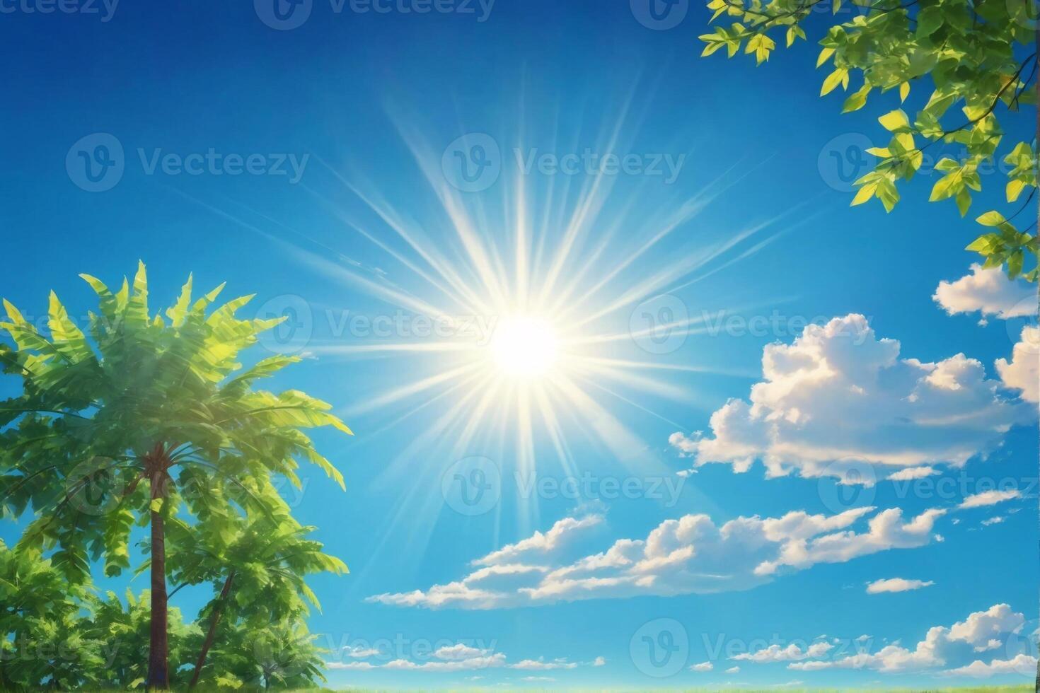 Sunny Sky Background, Sunny Day Background, Sun Wallpaper, Sunny Sky Landscape, Blue Sky Background, Summer Sky Background, AI Generative photo