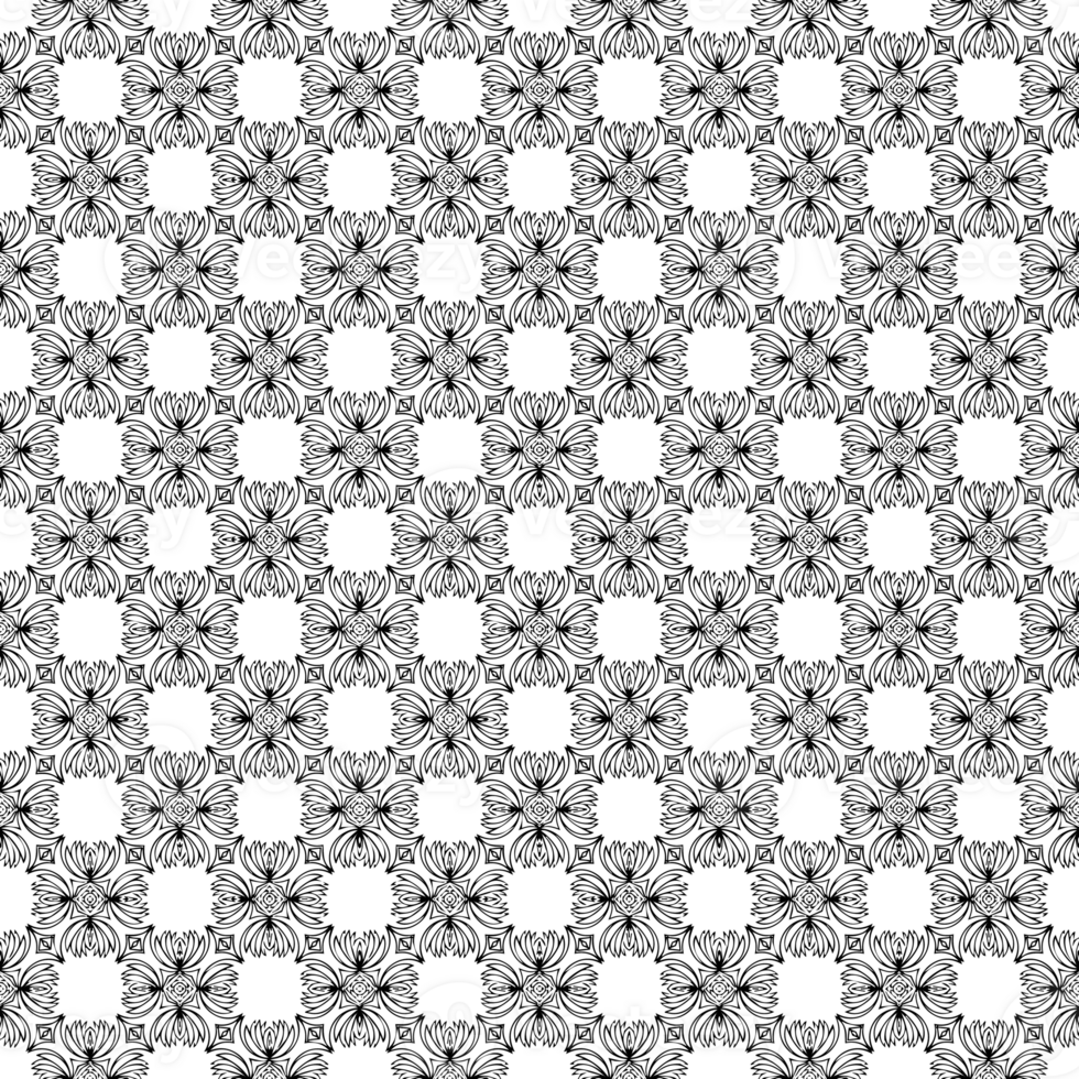 Black seamless abstract pattern. Overlay for background and backdrop. Ornamental design. PNG graphic illustration with transparent background.