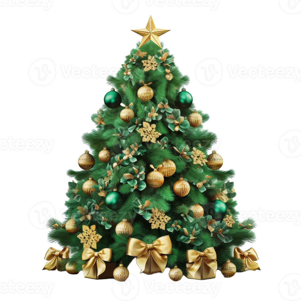 AI Generative beautiful decorated christmas tree on transparent background png