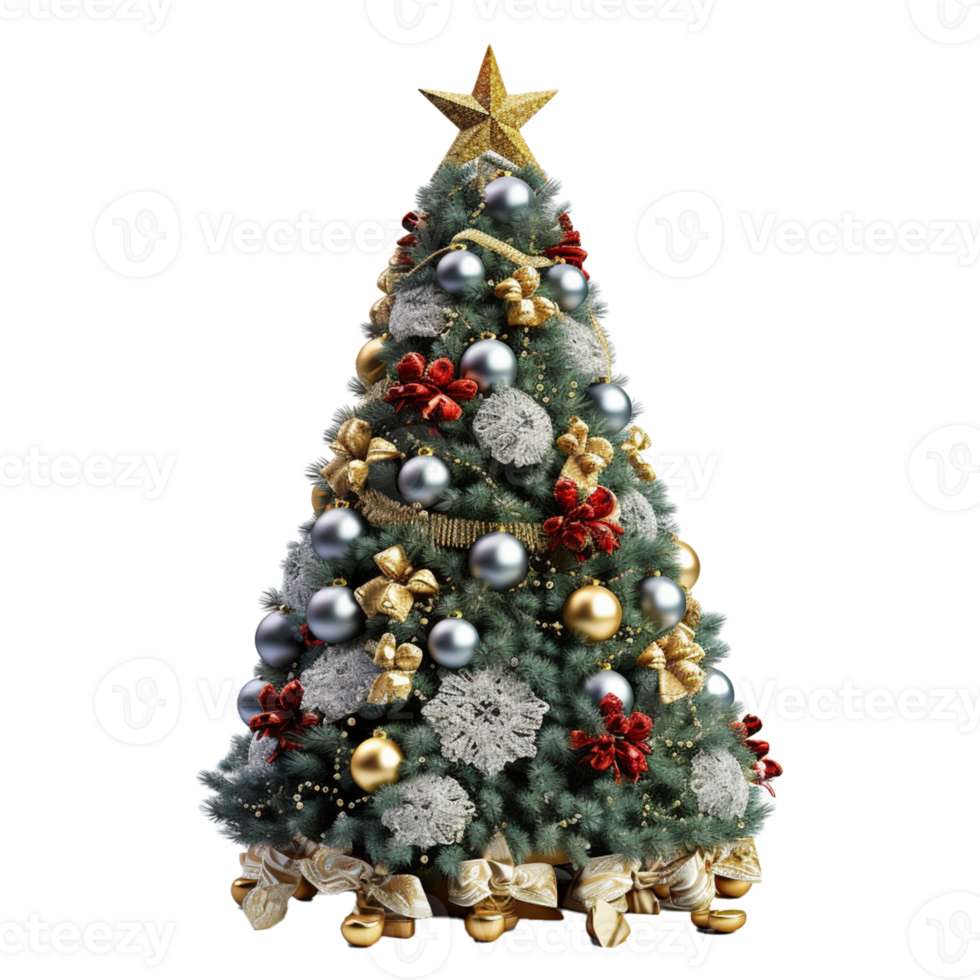 AI Generative beautiful decorated christmas tree on transparent background png